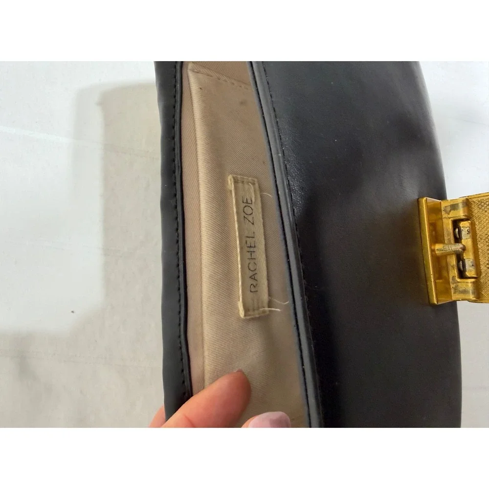 Rachel Zoe Black Leather Shoulder Bag Gold Hardware Clasp Minimalist Handbag